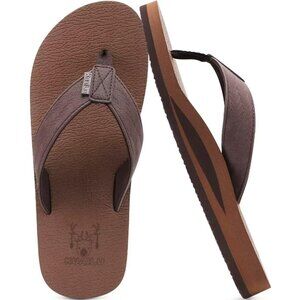 👑Men's Flip Flop Sandal Coffee Leather Slip On Arch Support Comfort Shoes